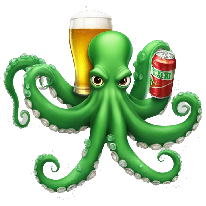 Octopus holding a Heineken beer with his tentacle  emoji