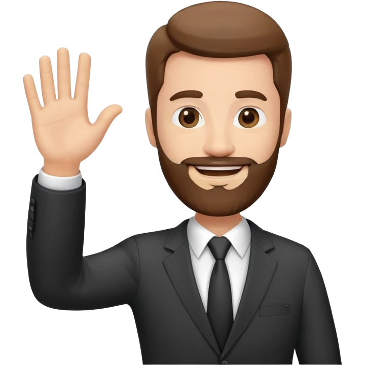 bearded man in business suit waving hand with friendly smile emoji