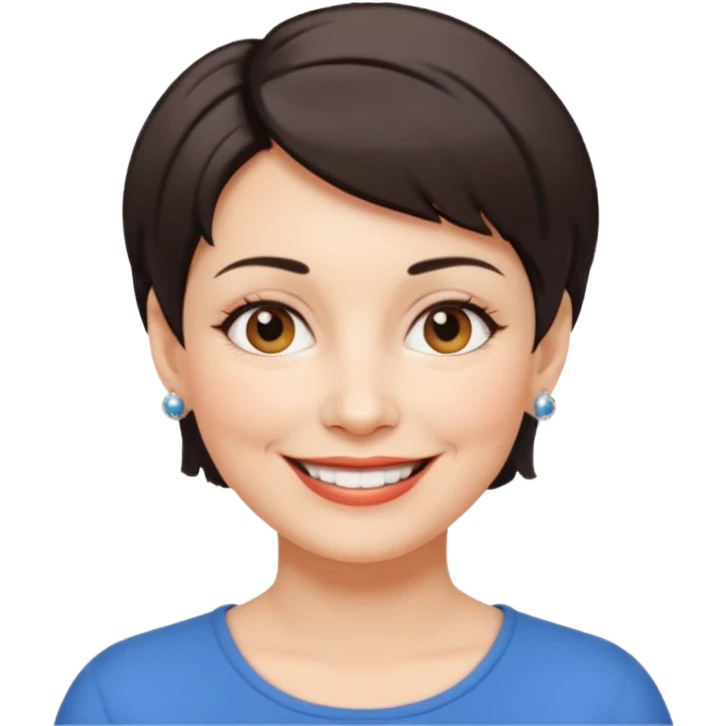 middle-aged woman, white skin, short hair, small earrings, smiling, lively personality emoji