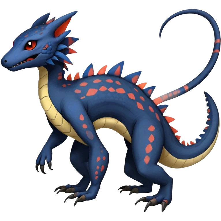 Rare realistic exotic edgy gothic cool badass epic pretty beautiful handsome gorgeous aesthetic colorful vibrant Vernid-Trico-species-Fakemon-Salandit-hybrid-creature by LiLaiRa, 4 legs, 1 tail, random markings, (full body) emoji