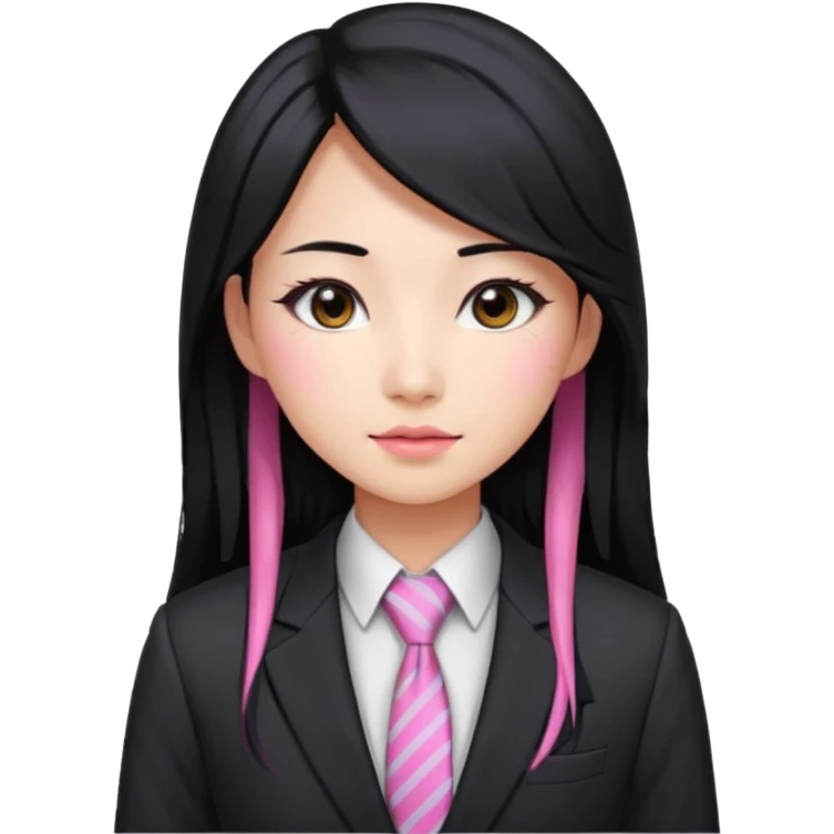 long black haired pink hair asian woman with tie and blazer emoji
