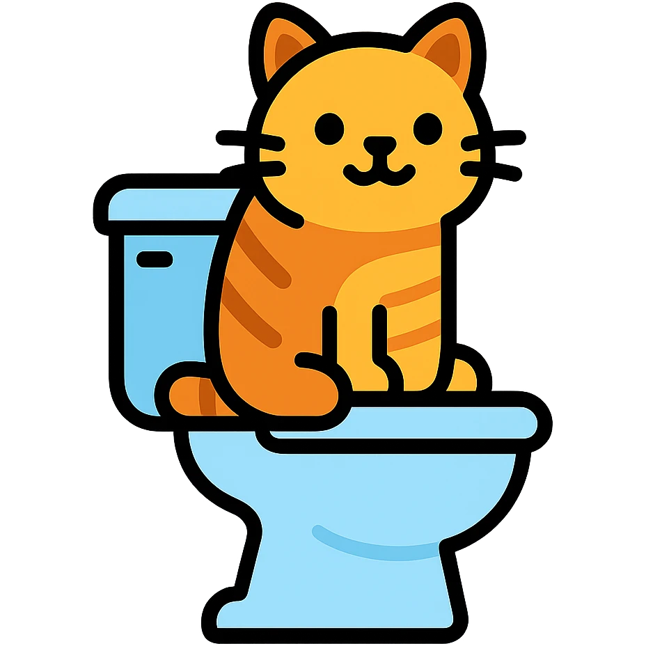 A cat in the form of a baguette sitting on a toilet emoji