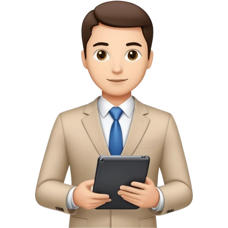 ceo executive confidently, holding a digital tablet or folder, wears smart business attire emoji