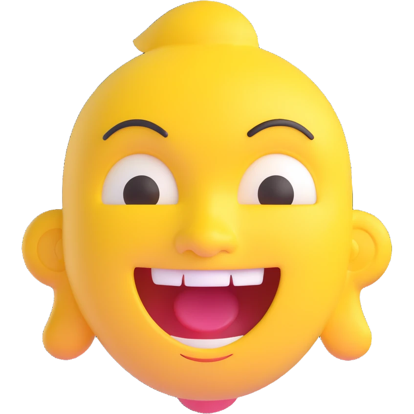 laughing emoji, yellow face, open mouth, smiling eyes, microsoft fluent style 3d emoji