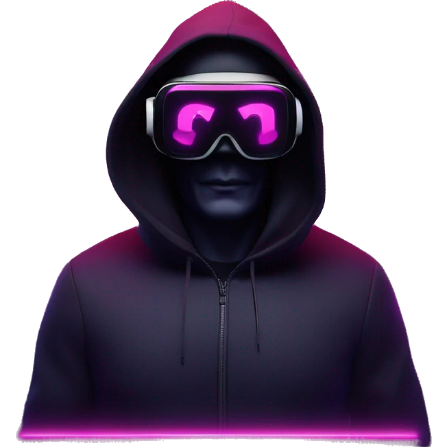 Vladimir Putin wearing a black hoodie with "OMG" letters on it and VR headset oculus quest 2 in a cyberpunk VR environment with violet neon lighting. emoji