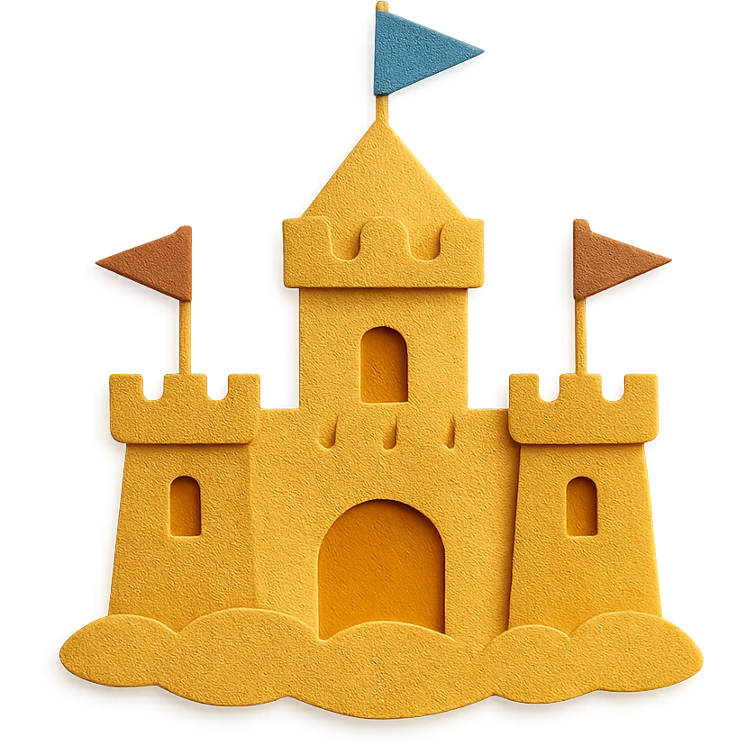 detailed and playful sand castle with flags in paper-craft style emoji