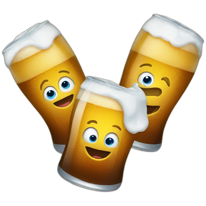 Three smiling beers emojis with blue eyes emoji