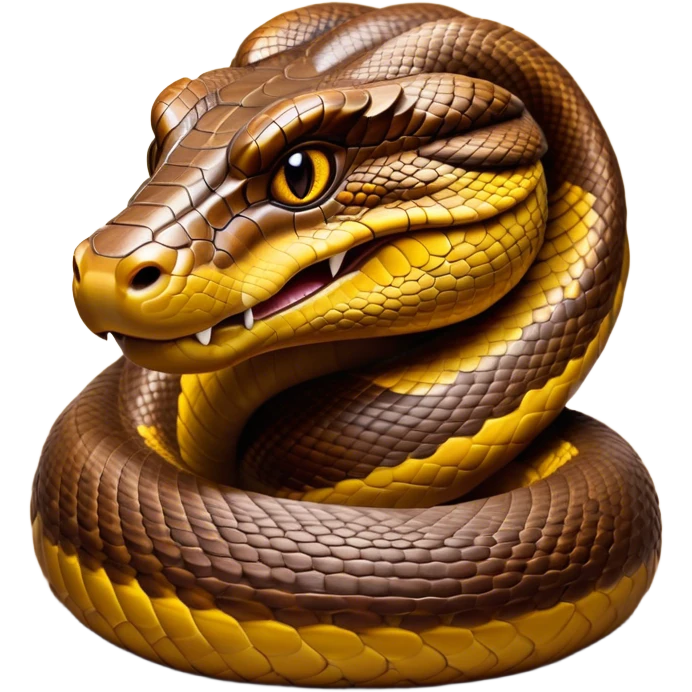 Cinematic Noble Anaconda Portrait Emoji, Poised and imposing, with a massive, sinuous build draped in intricately patterned scales and piercing, focused eyes, Simplified yet sharp and sophisticated features, highly detailed, glowing with a soft, earthy glow, high shine, intelligent and formidable, stylized with an air of primal elegance, focused and mysterious, soft glowing outline, capturing the essence of a watchful jungle guardian that feels as though it could coil out of the screen with effortless authority! emoji