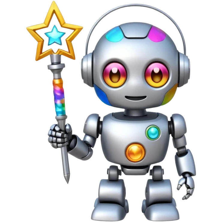 A cute robot is holding a magic wand, magic, emoji emoji