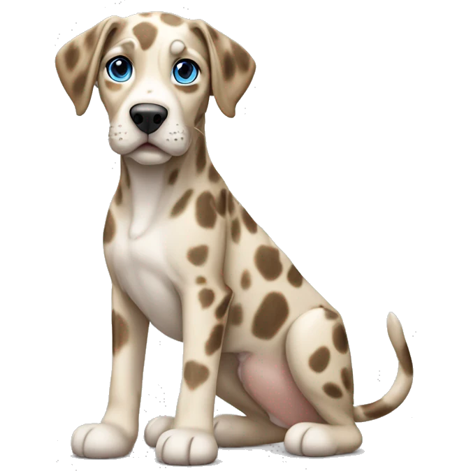 tan and white catahoula leopard dog full-body blue eyes emoji