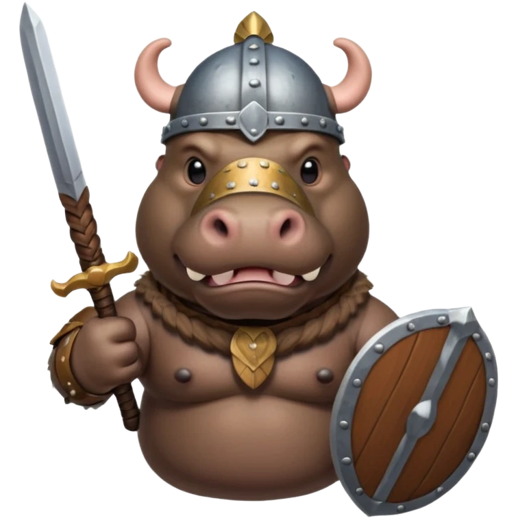 hippo with viking helmet and sword emoji