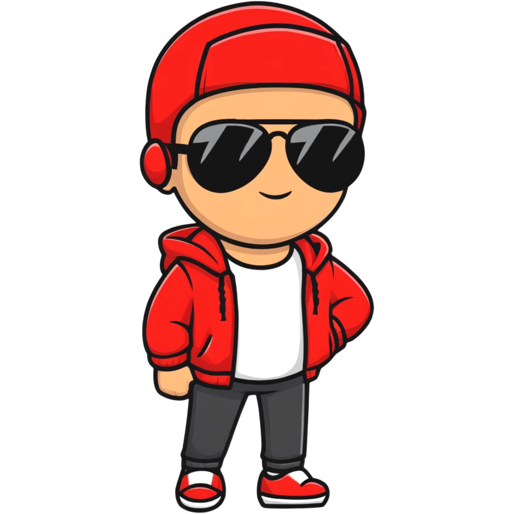 man with aviator sunglasses wearing a red hoodie emoji