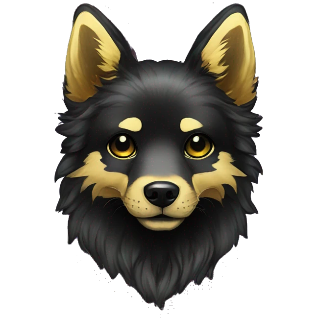 Black iridescent fluffy dog fox head zombie skull skeleton gold mechanical nebula galaxy stars colorful flowers fairy lights vintage emoji