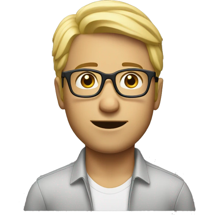 Man, semi blond looking up hair, glasses emoji