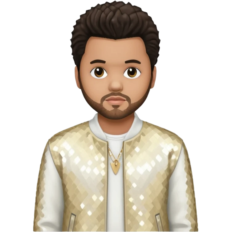 The Weeknd with dark brown hair, white sequin outfit emoji