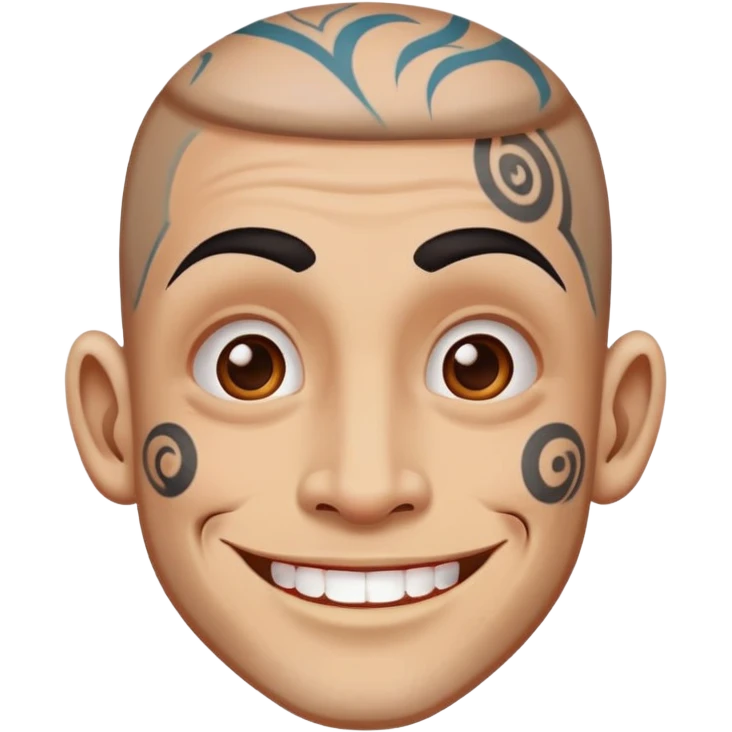 man with bold face tattoos, happy face emoji
