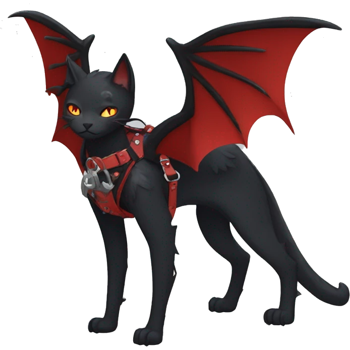 cool edgy black punk red ethereal fantasy nargacuga-bat-cat-Fakemon collar harness full body emoji