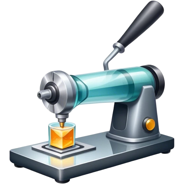 Glassworking icon, piece of glass being cut or polished, glass cutter, grinder, smooth shiny surface, sparks or glass shards, minimalistic style, clean lines, transparent background. emoji