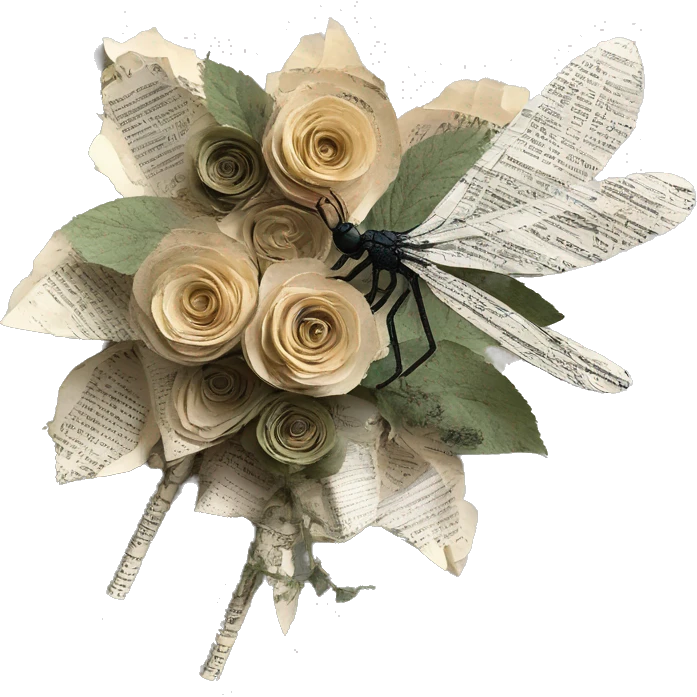 Shakespeare made of newspaper cuttings handwriting 420 hemp roses flowers plants leaves dragonfly mulberries Italy emoji