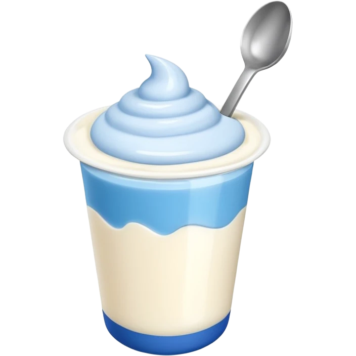 A 3D cartoon yogurt cup with a spoon, creamy white top. emoji