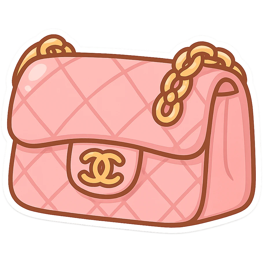 pink Chanel purse, chibi stickers style, cute and exaggerated emoji