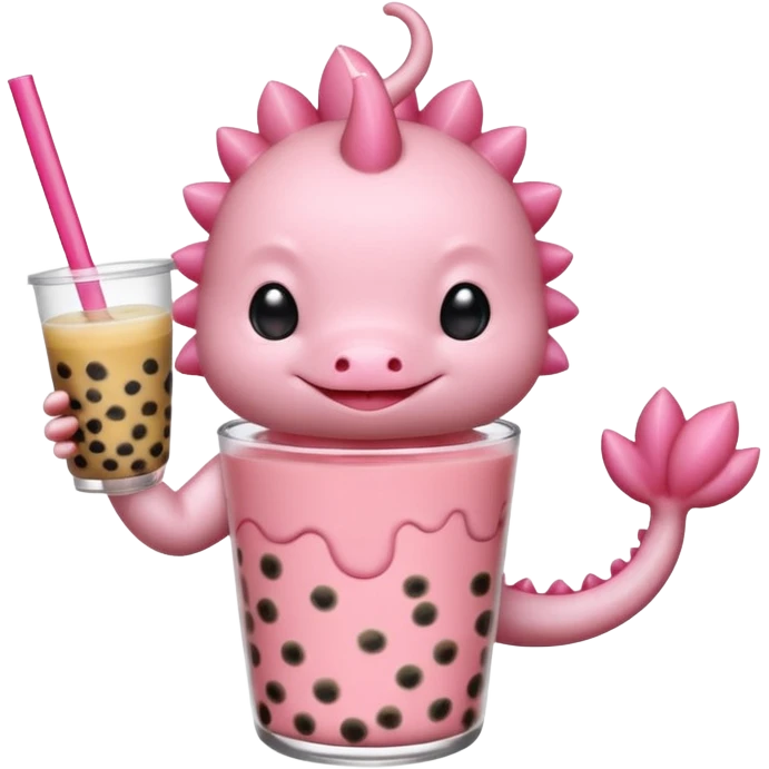 Axolotl waving while drinking boba tea emoji