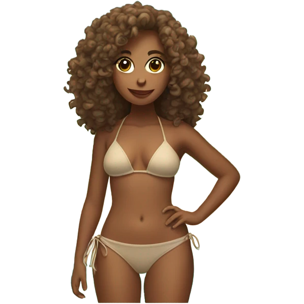 Tan girl with curly hair wearing bikini at beach emoji