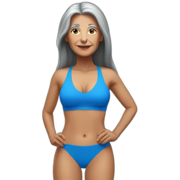 OlderSpanish woman with long black hair, in a blue fitness bikini emoji