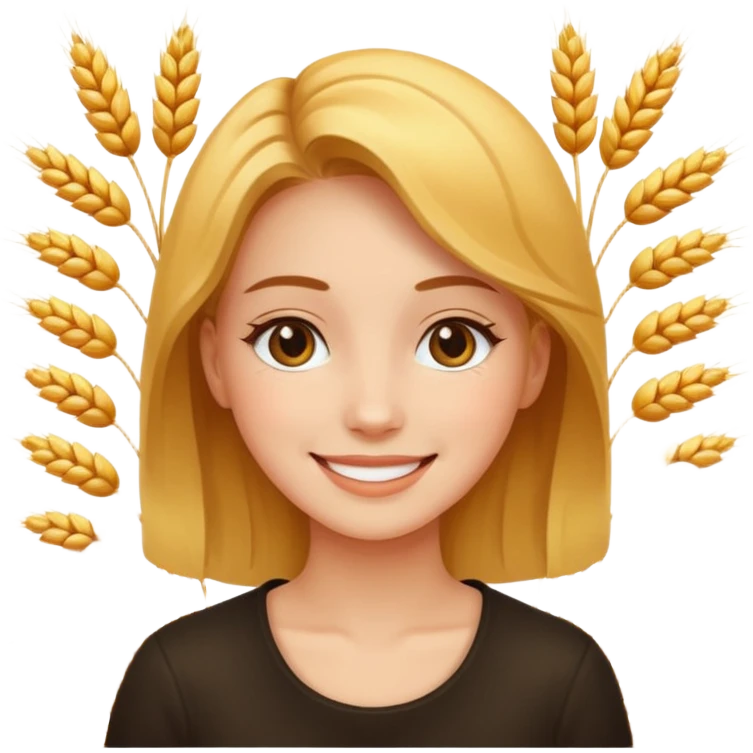 women happy satisfied with minimal wheat flying arround emoji