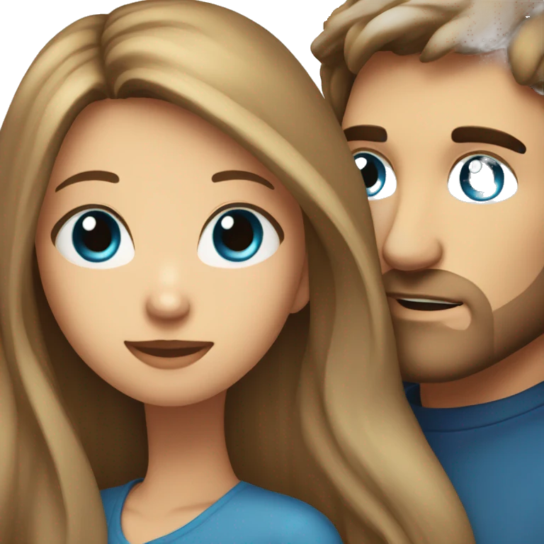 Pretty girl with long light brown hair and blue eyes hugging man with dark hair emoji
