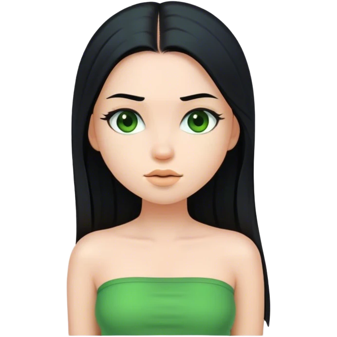 Girl with long straight black hair and green tube top  emoji