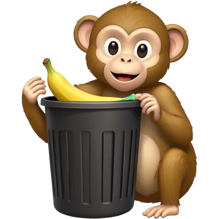 monkey with a banana in a trash can, silly pose emoji