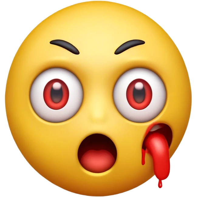 create me an emoji so that it is 3D yellow with big red eyes around the eyes red capillaries let his facial expression be shocked fear emoji