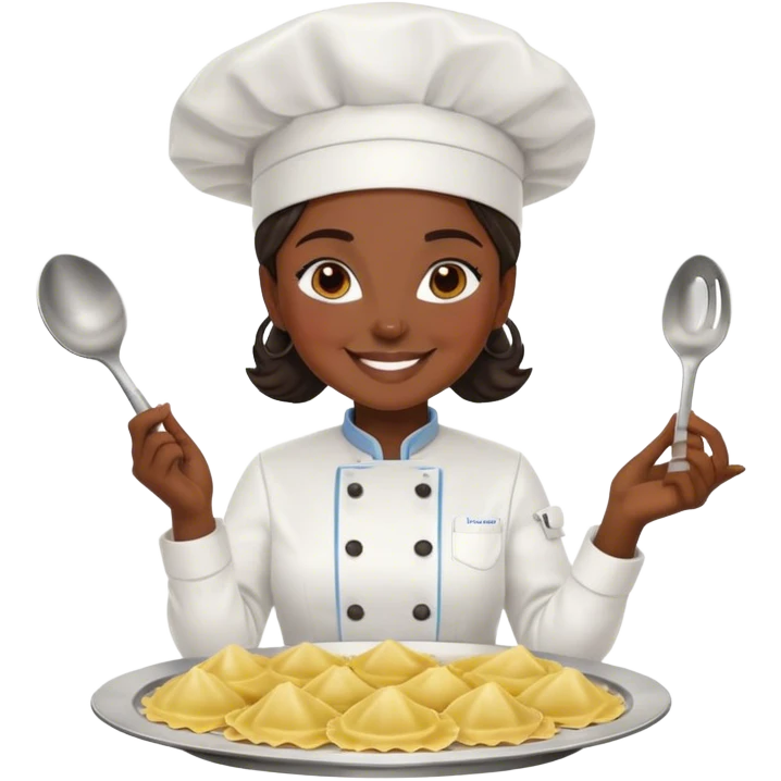 dark skin female chef surrounded by ravioli emoji