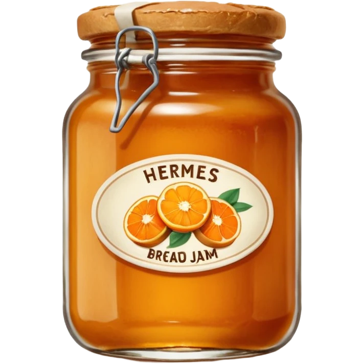 Hermès-style vintage bread and orange jam jar, classic French breakfast, glass jar, vintage label, cute emoji style emoji