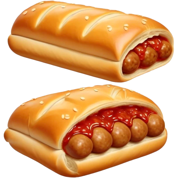 a sausage roll with a line small amount of tomatoe sauce on top emoji