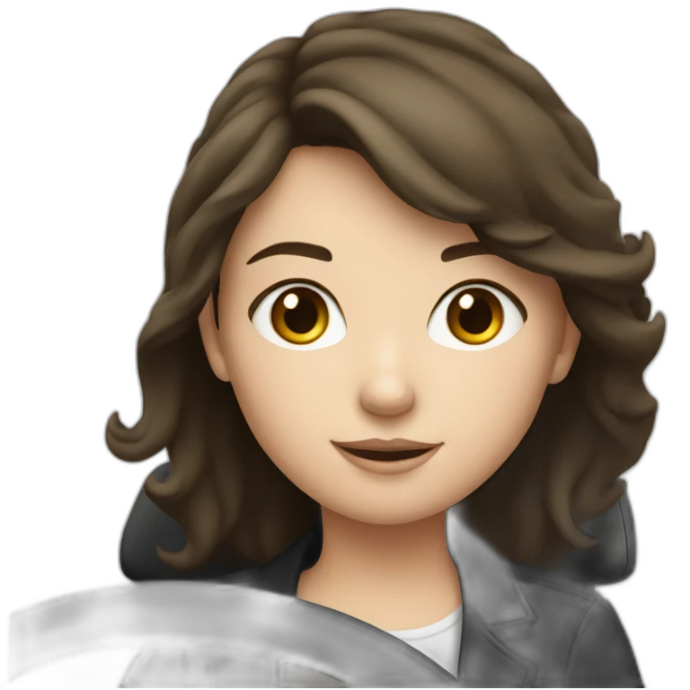 White brunette girl driving a black car emoji
