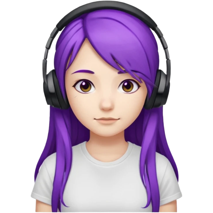 Gamer Girl with black Headset + long Purple Hair, white T-shirt emoji