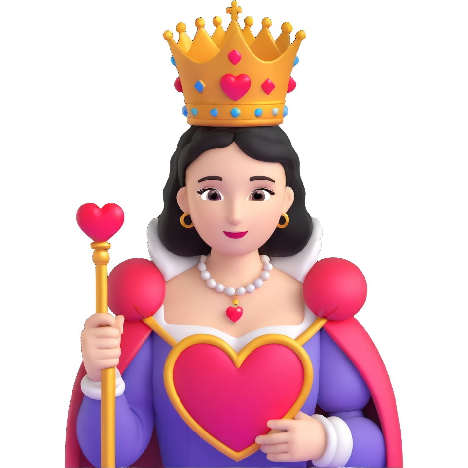 Queen of Hearts from Alice in Wonderland, classic look, crown and heart scepter emoji