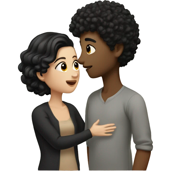 kissing couple (girl with pale skintone and black hair boy with black curly hair and medium skin) emoji