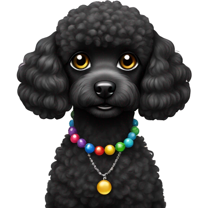 One Small Black Poodle with one  colorful bead necklaces emoji