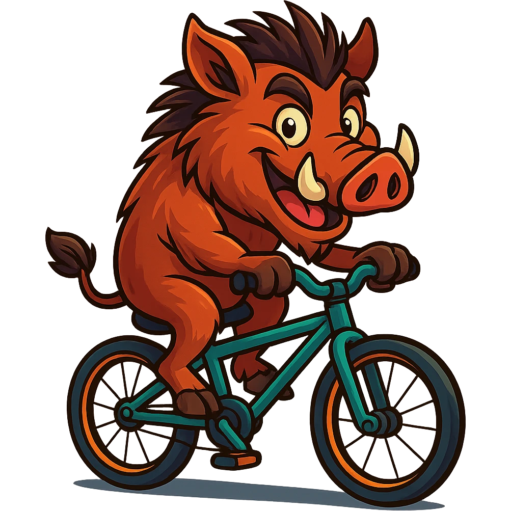vibrant toon style wild boar on a bicycle emoji