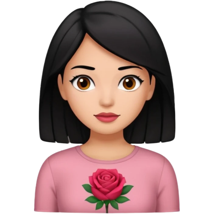 Black hair woman wearing rose top emoji