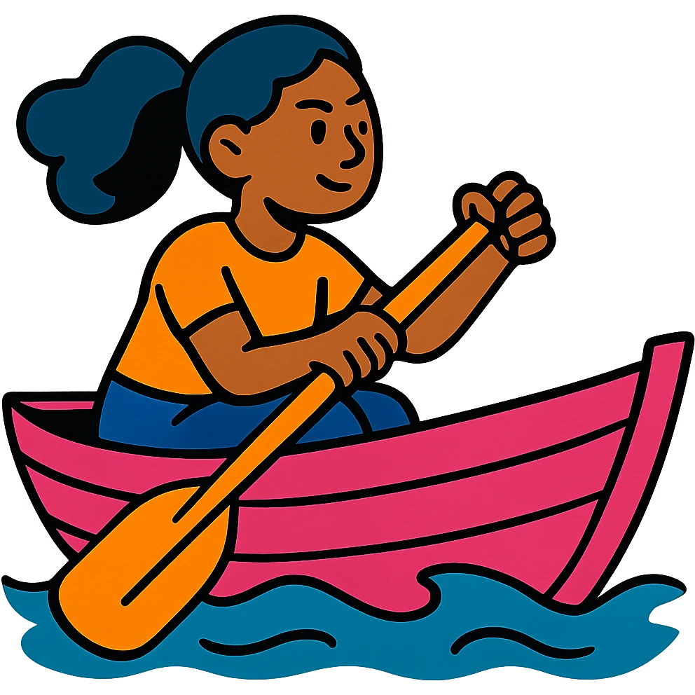 woman rowing a pink boat in vibrant toon style emoji