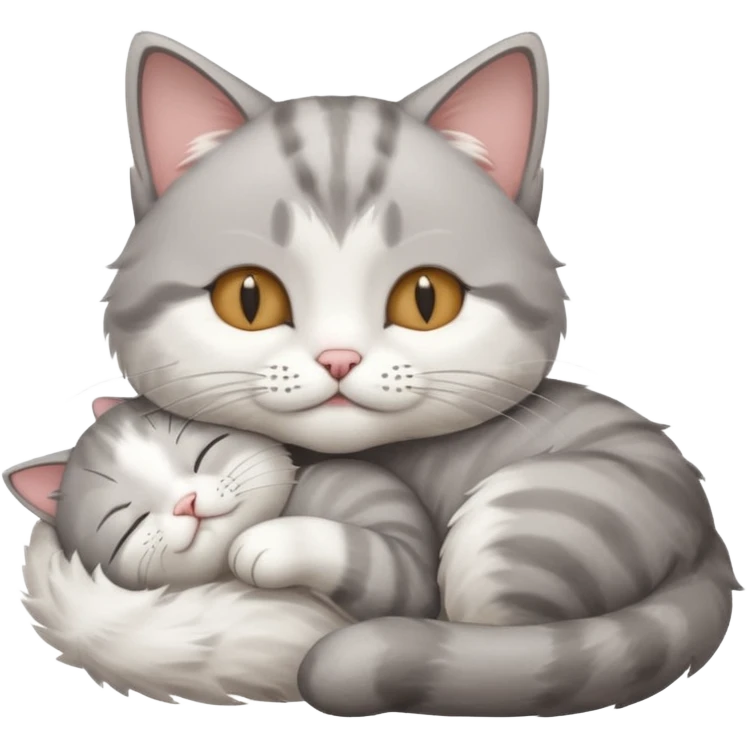 grey and white small cat with its eyes closed lying down with his paw curled under his head holding it up emoji