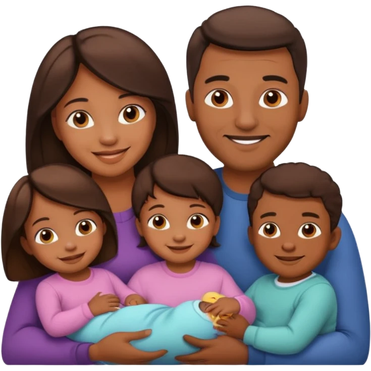 brown family with mom dad young daughter toddler son and baby emoji