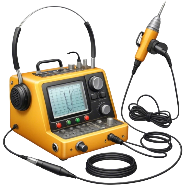 A photorealistic icon featuring a ham radio transceiver, headphones, microphone, antenna, radio equipment like soldering tools and cables, soldering iron in use. The design includes detailed textures and realistic lighting. Transparent background. emoji
