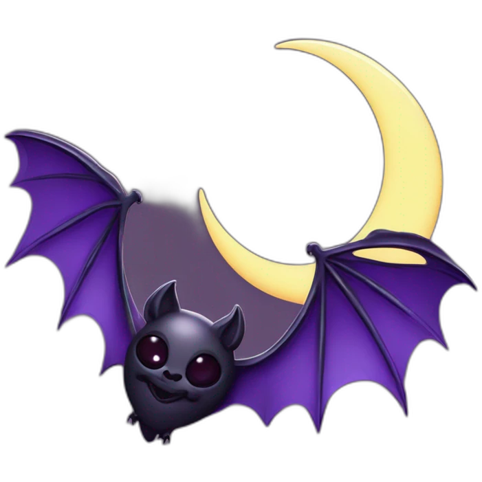 purple black vampire bat wings flying in front of large dripping crescent moon emoji