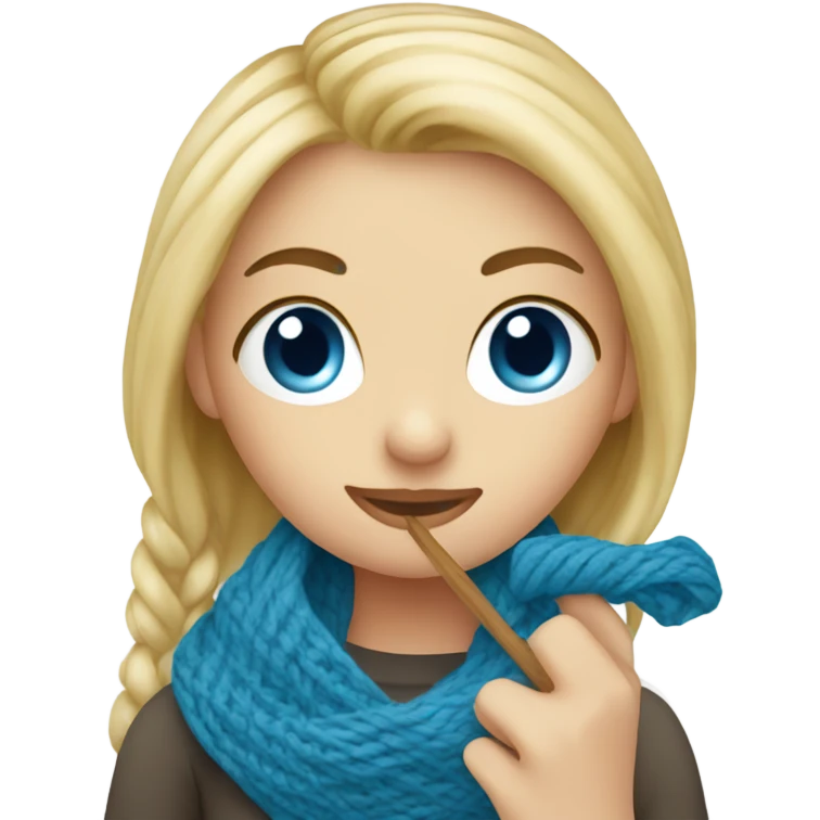 Blue eye blonde girl knitting scarf emoji