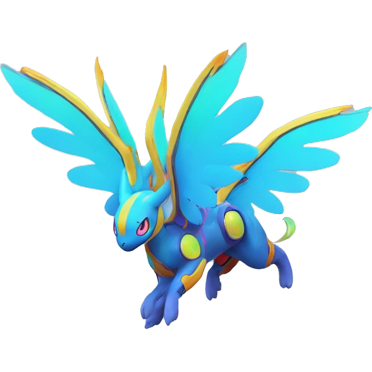 Colorful Neon Colors Vibrant Colors Flying Futuristic Fakémon-Legendary-Pokémon-Creature Full Body emoji